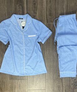 Pyjama Boutonnée " Bleu motif  " En Cotton