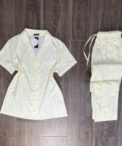 Pyjama Boutonnée " Jaune motif  " En Cotton