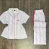 Pyjama Boutonnée " Rose a rayure " En Cotton