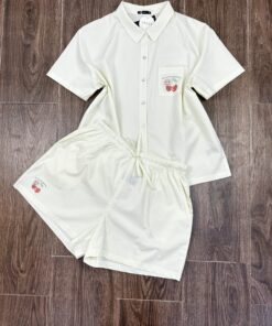 Pyjama Short Boutonnée " Jaune a rayure " En Cotton