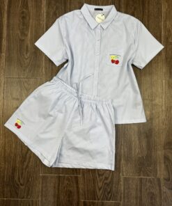 Pyjama Short Boutonnée " Bleu a rayure " En Cotton