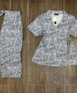Pyjama Demi manche " Bleu motifs " Boutonnée