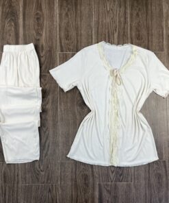 Pyjama Boutonnée " Blanc cassé " en Cotton demi manche
