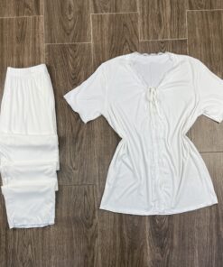Pyjama Boutonnée " Blanc " en Cotton demi manche