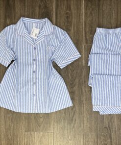 Pyjama Boutonnée ‘ Bleu ‘ En Cotton