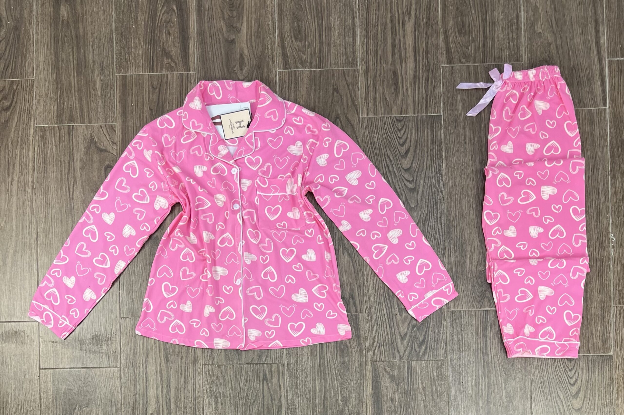 Pyjama Boutonnée " Rose Cœur " manche longue
