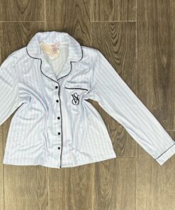 Pyjama boutonné « Bleu rayure rose « manche longue