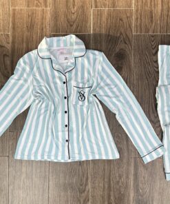 Pyjama boutonné « Vert d’eau à rayure « manche longue
