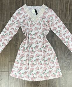 Chemise de nuit ‘ Beige à fleurs ‘ manche longue