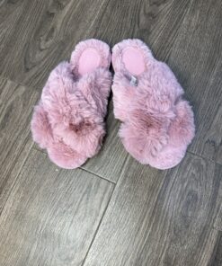 Pantoufle en fourrure " Croisé " Rose "