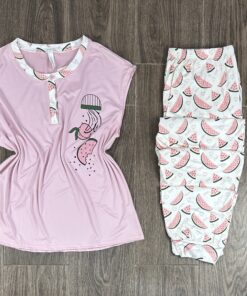 Pyjama demi manche ‘ Rose pastèque ‘