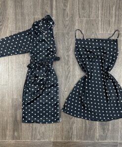 Ensemble nuisette peignoir ‘ Noir à point ‘ En Satin
