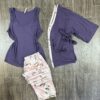 Pyjama 3 pièces " Violet " Bas En Satin