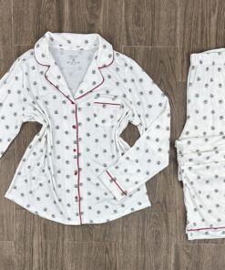 Pyjama boutonnée ‘ Blanc Sapin´ manche longue