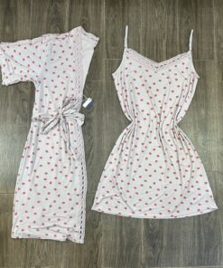 Ensemble Nuisette Peignoir Long " Rose motif " en cotton