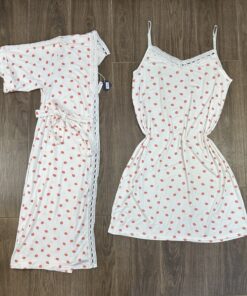 Ensemble Nuisette Peignoir Long " Blanc motif " en cotton