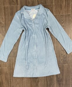 Chemise de nuit Boutonnée " Vert a rayure " manche longue