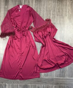 Ensemble Nuisette Peignoir " Bordeaux " en satin