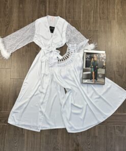 Ensemble Nuisette Peignoir " Blanc " en satin