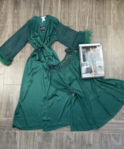 Ensemble Nuisette Peignoir " Vert " en satin