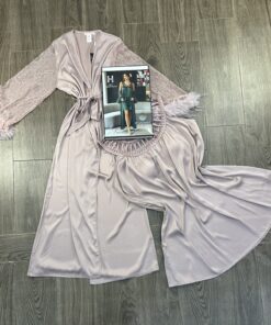 Ensemble Nuisette Peignoir " Bois de rose " en satin