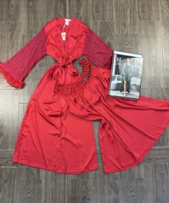 Ensemble Nuisette Peignoir " Rouge " en satin
