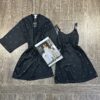 Ensemble Nuisette Peignoir " Noir  " en satin