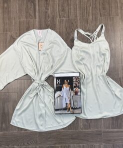 Ensemble Nuisette Peignoir " Ivoire Champagne  " en satin