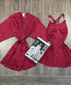 Ensemble Nuisette Peignoir " Bordeaux " en satin