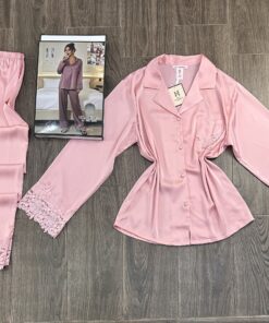 Pyjama Boutonnée " Pêche " En Satin manche longue