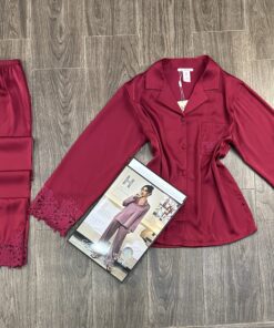 Pyjama Boutonnée " Bordeaux " En Satin manche longue