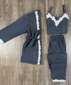Pyjama 3 Piéces " Gris " En Velour