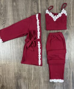 Pyjama 3 Piéces " Rouge " En Velour