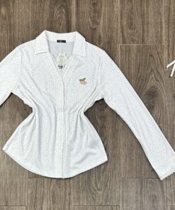 Pyjama Manche Longue " Blanc Petit Point Coloré " Boutonnée
