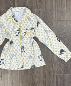 Pyjama boutonné ´  Blanc & Gold‘ manche longue