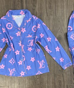 Pyjama boutonné ´ Bleu & Rose‘ manche longue