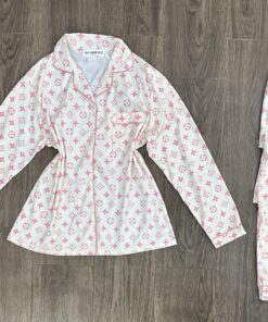 Pyjama boutonné ´ Blanc & Rose ‘ manche longue