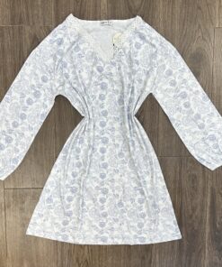 Chemise de nuit ‘ Bleu à fleurs ‘ manche longue