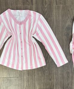 Pyjama Boutonnée " Blanc-Rose " manche longue