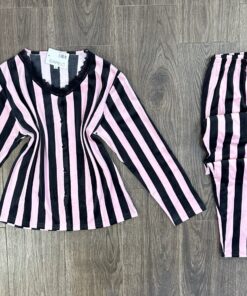 Pyjama Boutonnée " Noir-Rose " manche longue