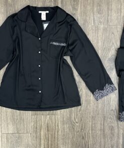 Pyjama En Satin Boutonnée ‘ Noir ‘ manche longue