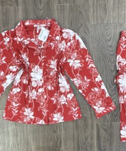 Pyjama Boutonnée ‘ Rouge à fleurs  ‘ manche longue